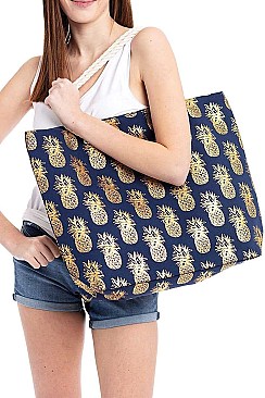GOLDEN FOIL PINEAPPLE PRINT CANVAS SHOPPER BAG
