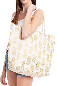 GOLDEN FOIL PINEAPPLE PRINT CANVAS SHOPPER BAG