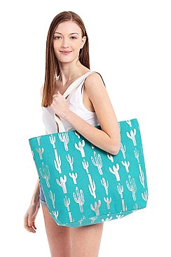 GOLDEN FOIL CACTUS PRINT CANVAS SHOPPER BAG