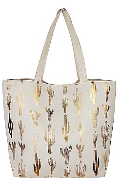GOLDEN FOIL CACTUS PRINT CANVAS SHOPPER BAG