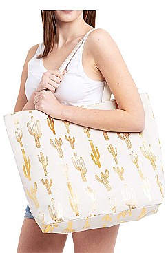 GOLDEN FOIL CACTUS PRINT CANVAS SHOPPER BAG