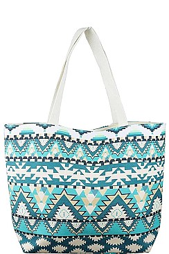 MULTI PATTERN PRINT CANVAS SHOPPER BAG