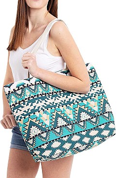 MULTI PATTERN PRINT CANVAS SHOPPER BAG