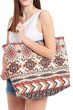 AMERICAN INDIAN PATTERN CANVAS SHOPPER BAG
