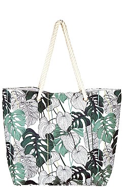 MULTI LEAF PRINT CANVAS SHOPPER BAG