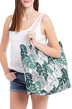 MULTI LEAF PRINT CANVAS SHOPPER BAG