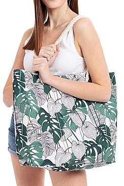 MULTI LEAF PRINT CANVAS SHOPPER BAG