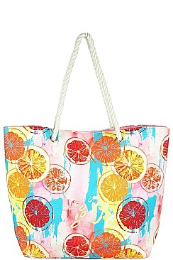 CITRUS WATER COLOR PRINT CANVAS SHOPPER BAG
