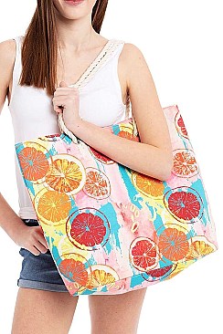 CITRUS WATER COLOR PRINT CANVAS SHOPPER BAG