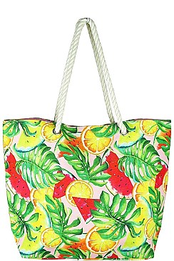 TROPICAL FRUIT PRINT CANVAS SHOPPER BAG