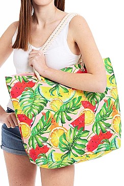 TROPICAL FRUIT PRINT CANVAS SHOPPER BAG