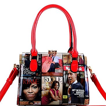 Obama Hologram Magazine Print 2 in 1 Metal Frame Satchel SET