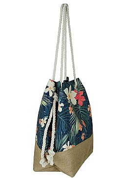 TROPICAL FLOWER PRINT 2-TONE TOTE BAG