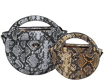 2 IN 1 PYTHON CIRCLE SATCHEL WITH LONG STRAP