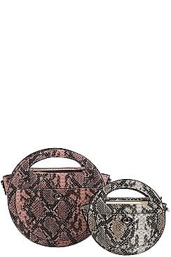 2 IN 1 PYTHON CIRCLE SATCHEL WITH LONG STRAP