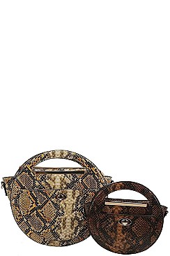 2 IN 1 PYTHON CIRCLE SATCHEL WITH LONG STRAP