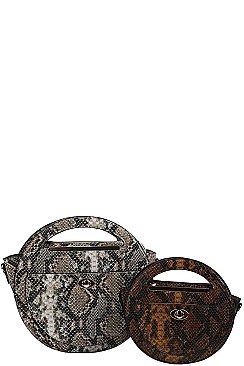 2 IN 1 PYTHON CIRCLE SATCHEL WITH LONG STRAP