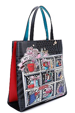 Nicole Lee LONG STRAPPED MY CLOSET PRINT TOTE BAG