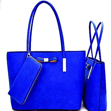 MD038W-LP Bow Accent 3 in 1 Twin Tote SET with Wallet