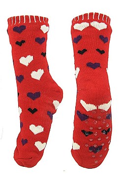 Pack of (12 Pairs) Fur Lining Socks Hearts Patterns Assorted Colors FM-MD8341
