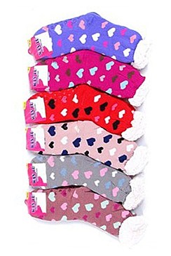 Pack of (12 Pairs) Fur Lining Socks Hearts Patterns Assorted Colors FM-MD8341