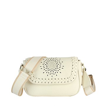 Laser Cut Printed Flap Crossbody Bag