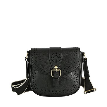 Laser Cut Printed Buckle Flap Crossbody Bag