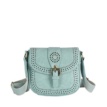 Laser Cut Printed Buckle Flap Crossbody Bag