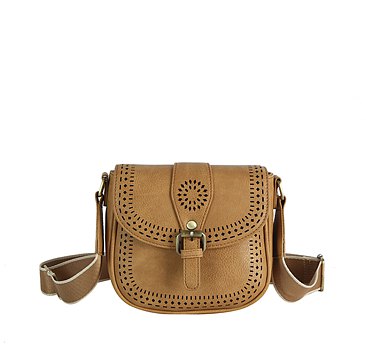 Laser Cut Printed Buckle Flap Crossbody Bag