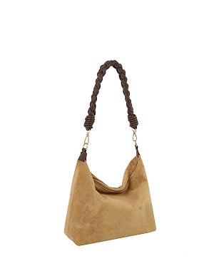 Braided Handle Suede Bucket Shoulder Bag