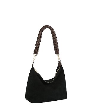 Braided Handle Suede Bucket Shoulder Bag