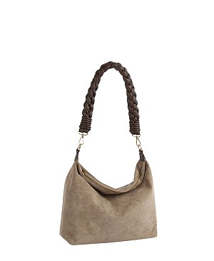 Braided Handle Suede Bucket Shoulder Bag