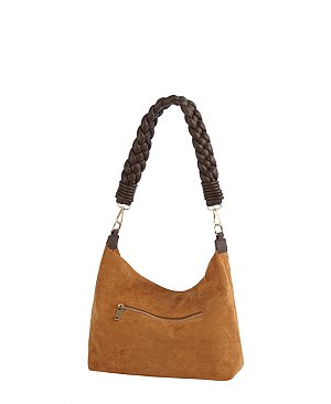 Braided Handle Suede Bucket Shoulder Bag