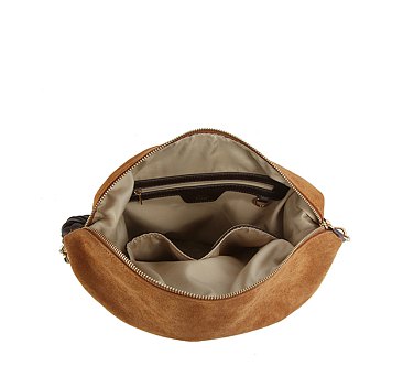 Braided Handle Suede Bucket Shoulder Bag