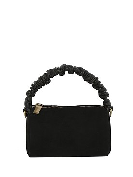 Ruched Top Handle Mini Suede Crossbody Bag