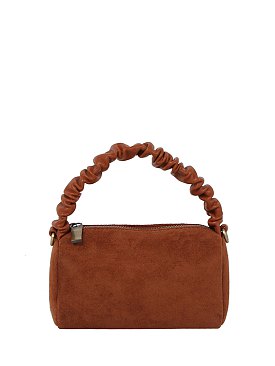 Ruched Top Handle Mini Suede Crossbody Bag