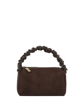 Ruched Top Handle Mini Suede Crossbody Bag