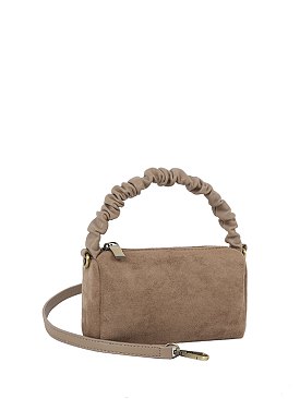 Ruched Top Handle Mini Suede Crossbody Bag