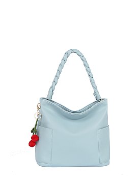 Braided Handle Cherry Charm Shoulder Bag