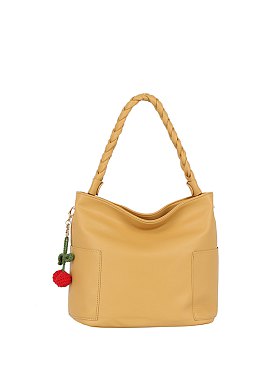 Braided Handle Cherry Charm Shoulder Bag