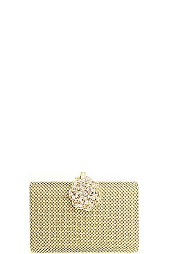 DESIGNER MULTI RHINESTONE STURUCTURED CLUTCH WITH CHAIN