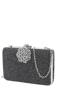 DESIGNER MULTI RHINESTONE STURUCTURED CLUTCH WITH CHAIN