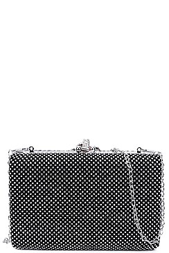 DESIGNER MULTI RHINESTONE STURUCTURED CLUTCH WITH CHAIN