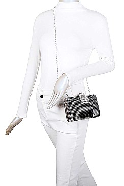 DESIGNER MULTI RHINESTONE STURUCTURED CLUTCH WITH CHAIN