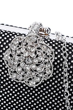 DESIGNER MULTI RHINESTONE STURUCTURED CLUTCH WITH CHAIN