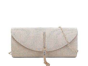 DESIGNER CHIC SILKY CHAIN TASSEL CLUTCH WITH CHAIN