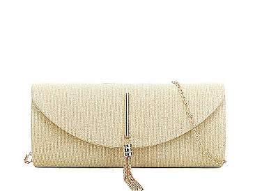 DESIGNER CHIC SILKY CHAIN TASSEL CLUTCH WITH CHAIN
