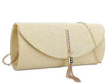 DESIGNER CHIC SILKY CHAIN TASSEL CLUTCH WITH CHAIN