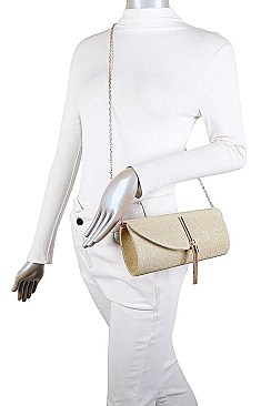 DESIGNER CHIC SILKY CHAIN TASSEL CLUTCH WITH CHAIN