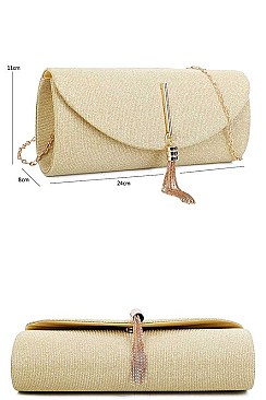 DESIGNER CHIC SILKY CHAIN TASSEL CLUTCH WITH CHAIN